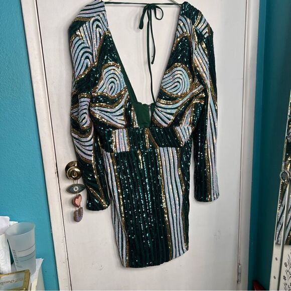 Lux plus size plunging V low neckline prom formal formal evening sequin dress - Picture 7 of 11